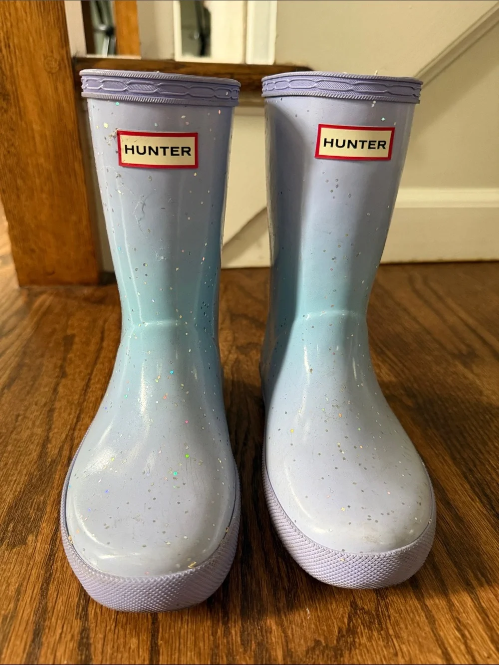 Hunter Kids' Lavender to Light Blue Ombre Glitter Rain Boots